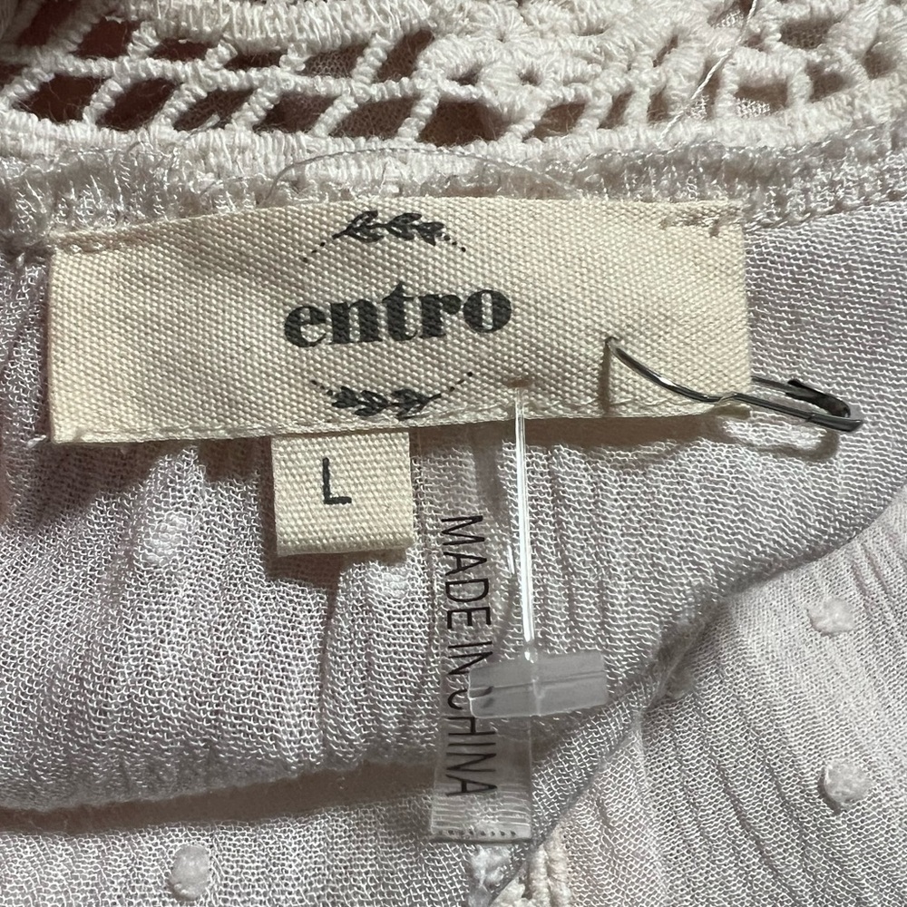 ENTRO Cream Crocheted Swiss Dot Top Size Large Cottagecore Academia - Picture 7 of 9